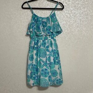 Lilly Pulitzer Target Mini Dress Sea Urchin Seashell Print Ruffle Top Blue XS